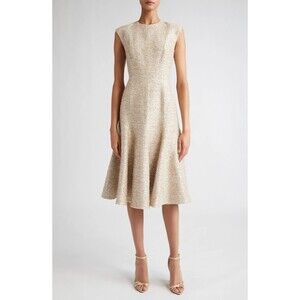 Emilia Wickstead Denver Women's Metallic Jaquard Tweed Dress Beige Size US 2